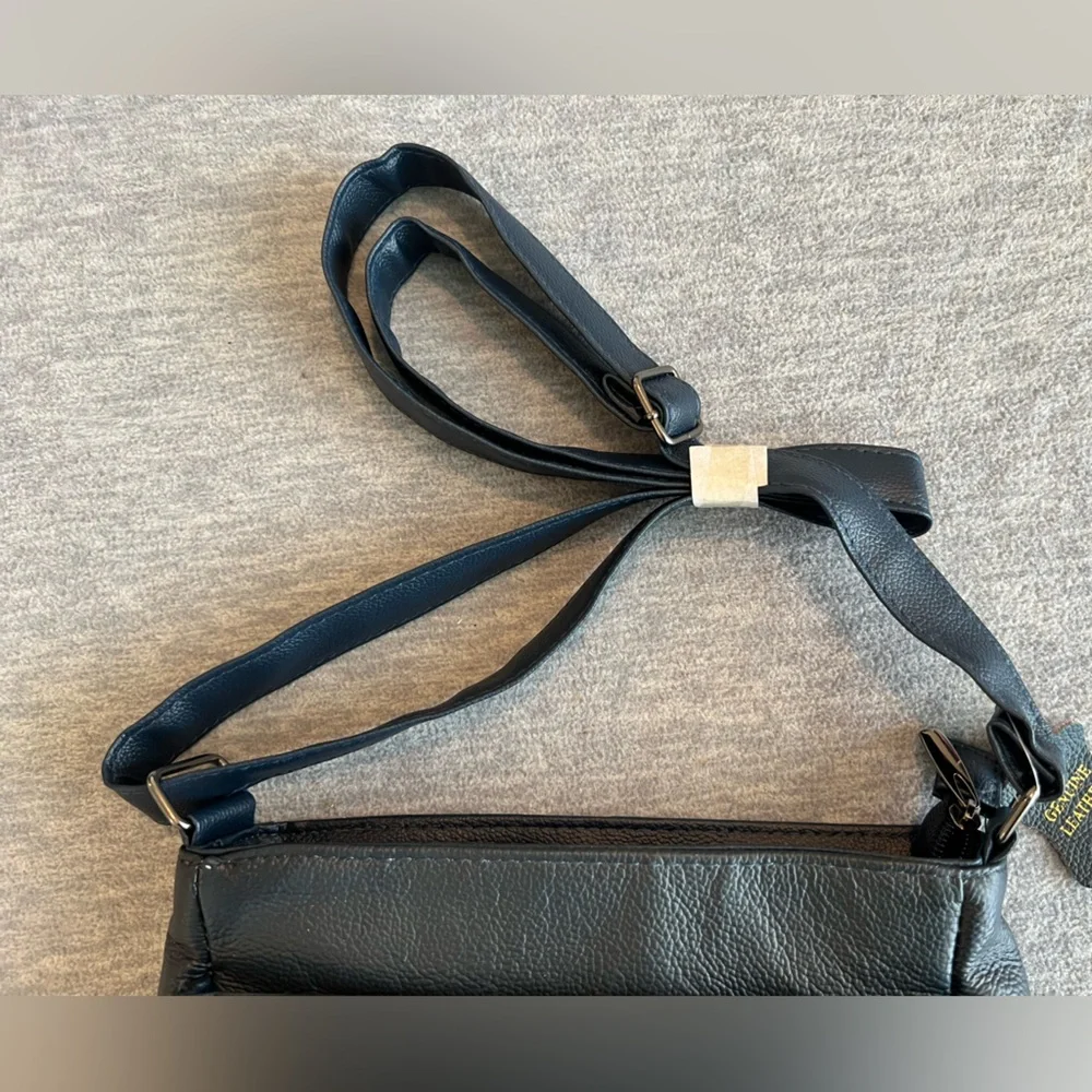 Navy Blue Leather Crossbody‎ Bag Adjustable Strap Classic Business Casual New